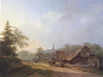 バレンド・コルネリス・コエクク Painting - 夏の田舎道にあるカート オランダの風景 Barend Cornelis Koekkoek